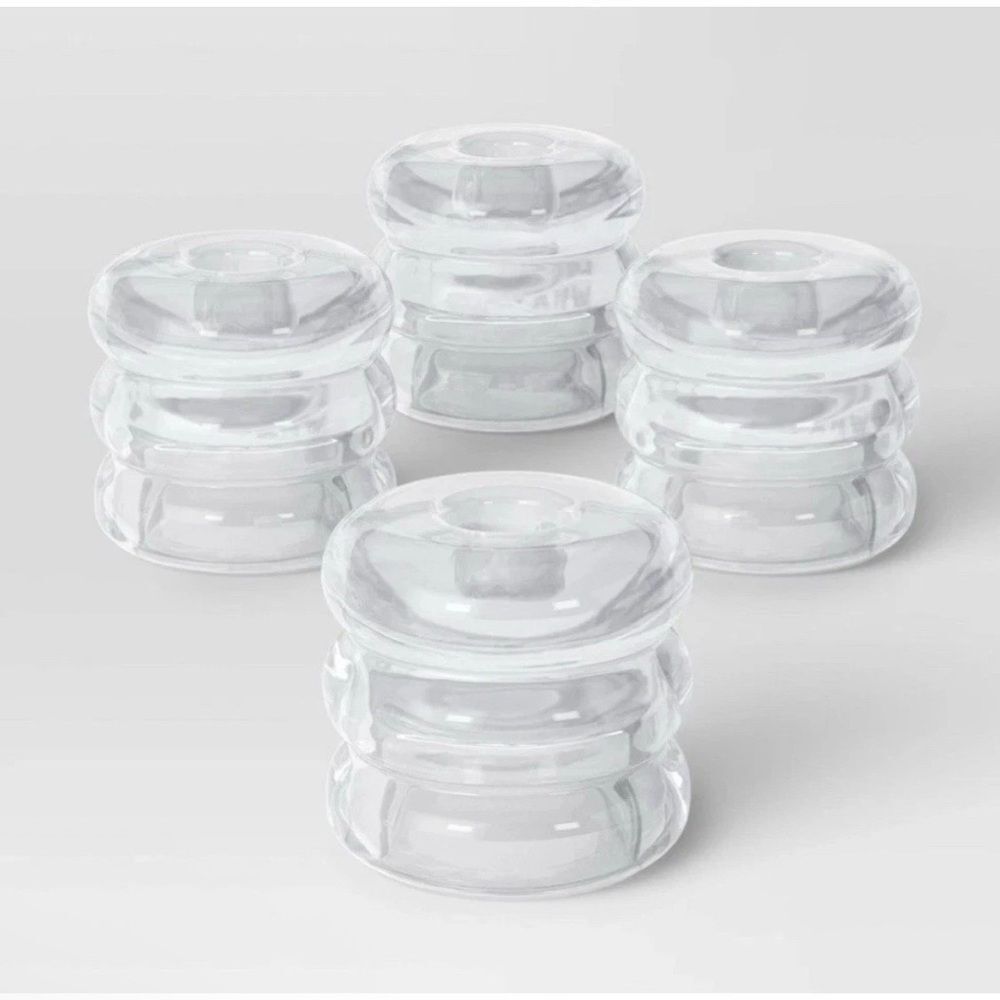 TARGET ROOM ESSENTIALS NWT 4pc bubble glass taper candle holders clear Dining